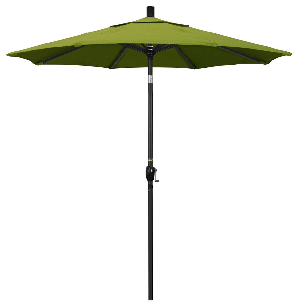 7.5' Matted Black Push-Button Tilt Crank Aluminum Umbrella, Kiwi Olefin