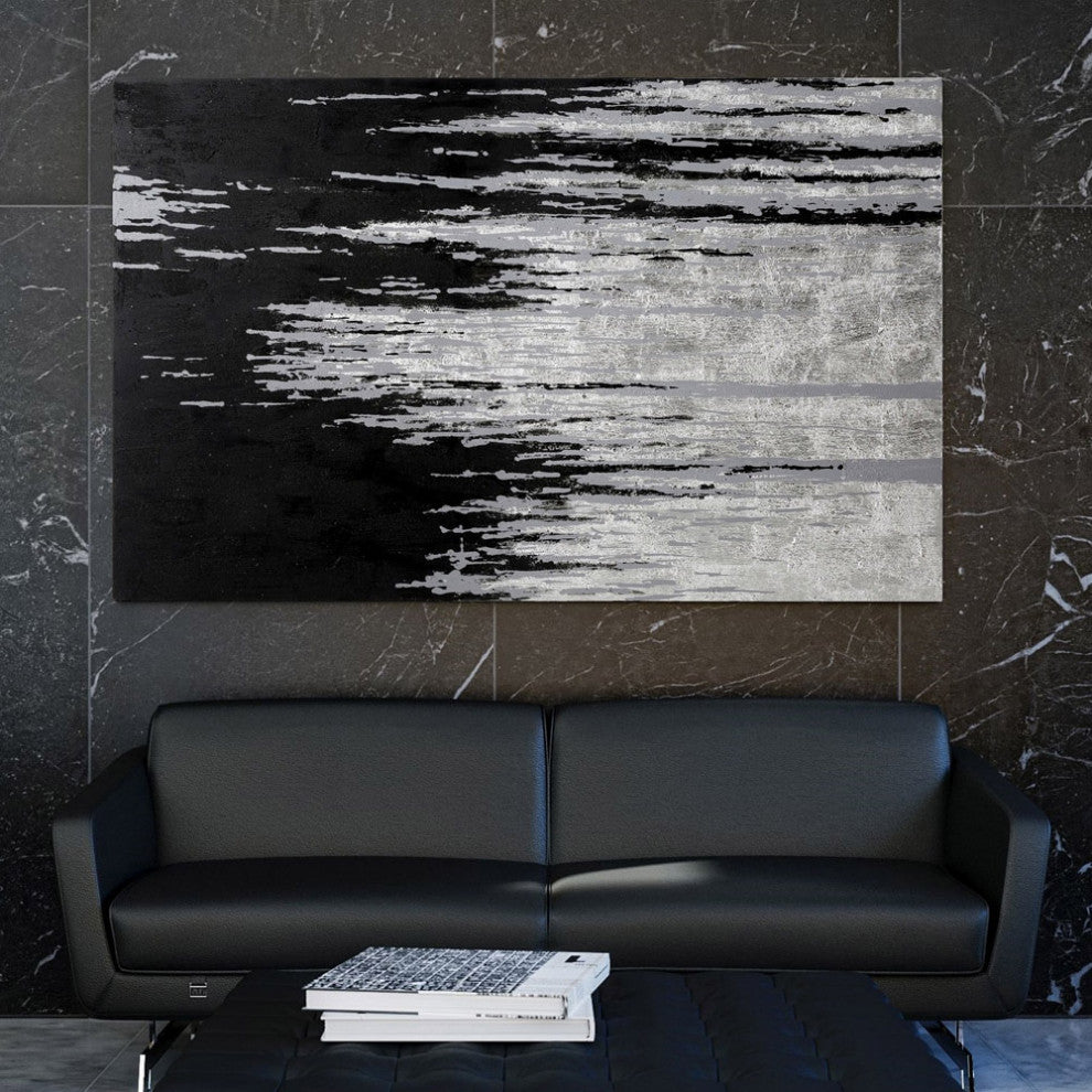 Black Lightning Modern Hand Painted Canvas Abstract Art - 80" x 50"