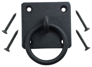 Renovators Supply 2 Pack Black Cast Iron Ring Cabinet pull Square Backplate Pull