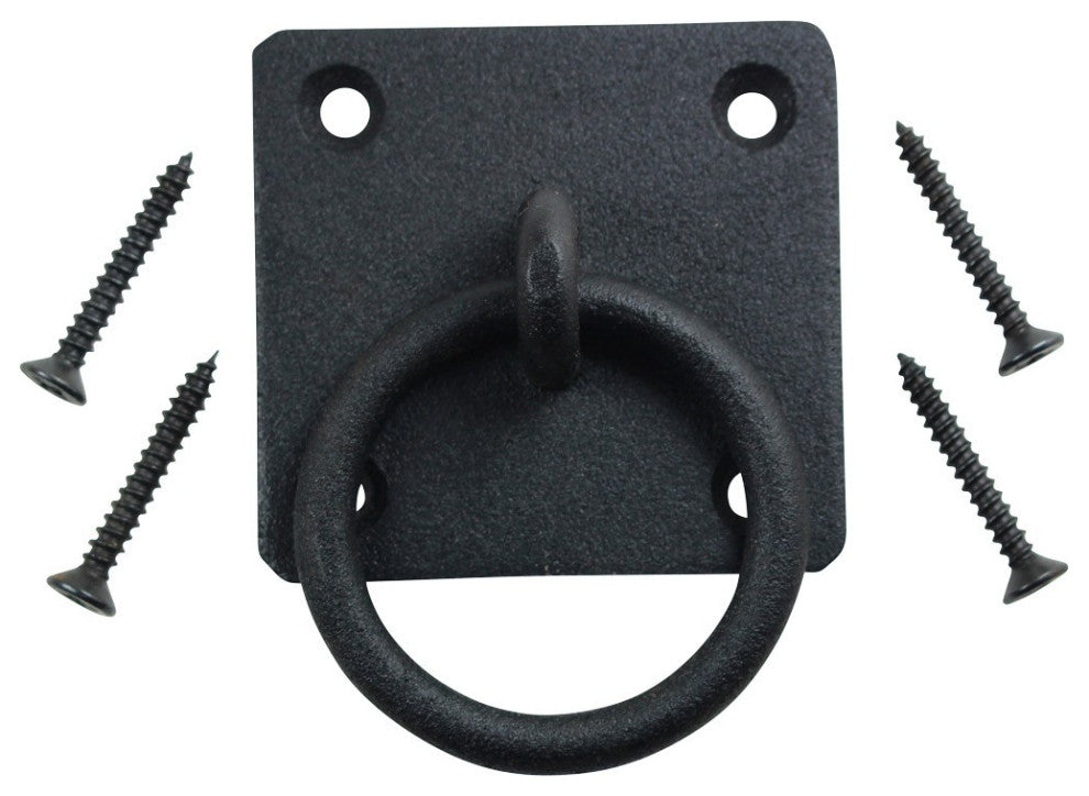 Renovators Supply 2 Pack Black Cast Iron Ring Cabinet pull Square Backplate Pull
