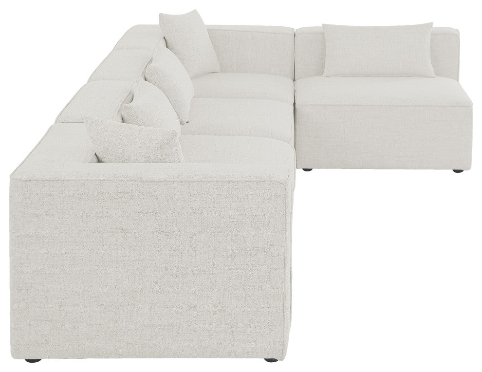 Cube Upholstered Modular Sectional, Cream, 5-Piece: 3 Armless Chair, 2 Corner Chair, Linen Texured Fabric