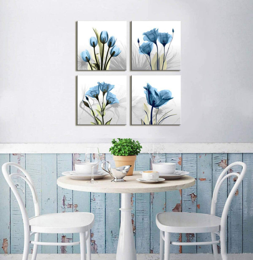 4 Panel Elegant Tulip Flower Canvas Print Wall Art Paintings For Dining Room