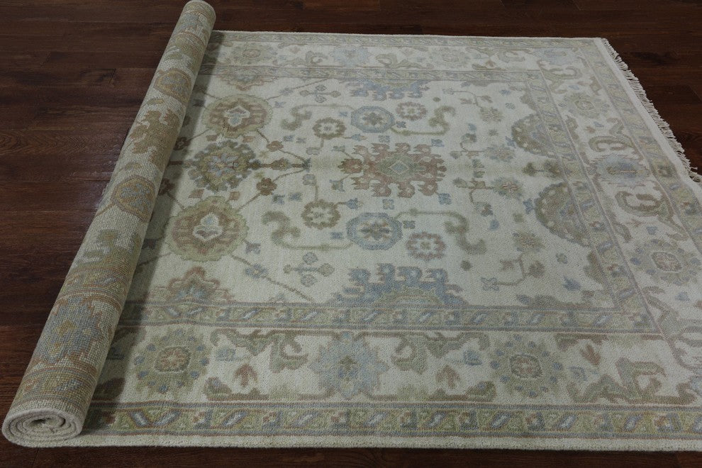 Unique Hand Knotted 6'x9' Floral Oushak Oriental Ivory Wool Area Rug