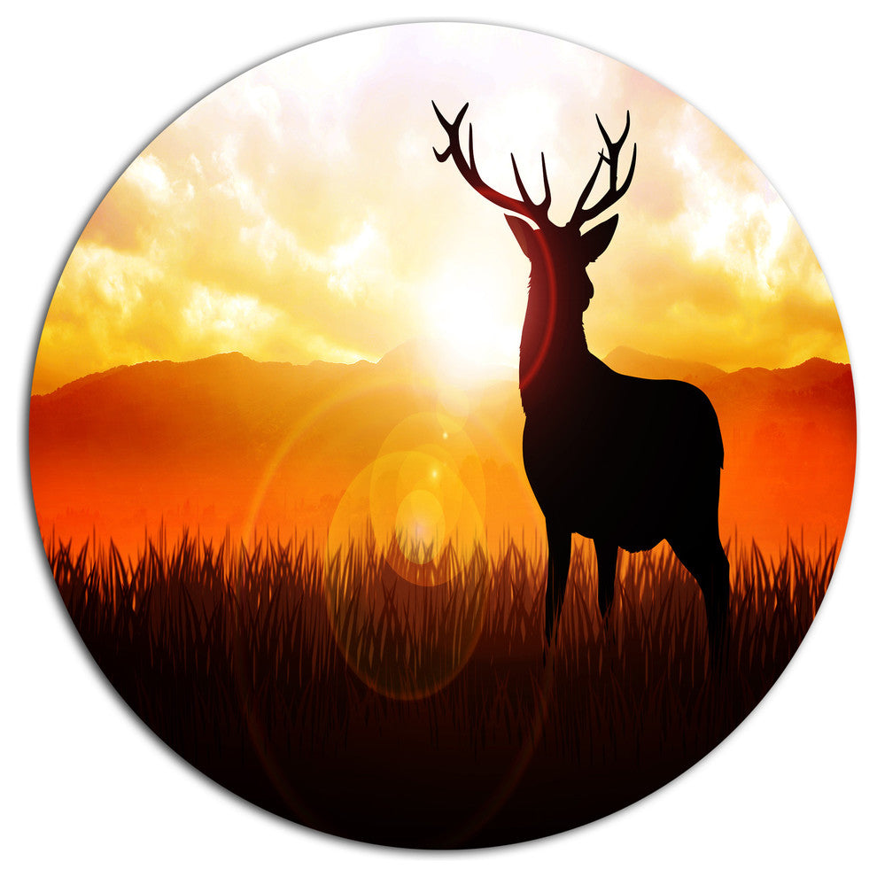 Deer On Meadow During Sunrise, Animal Round Wall Art, 36"