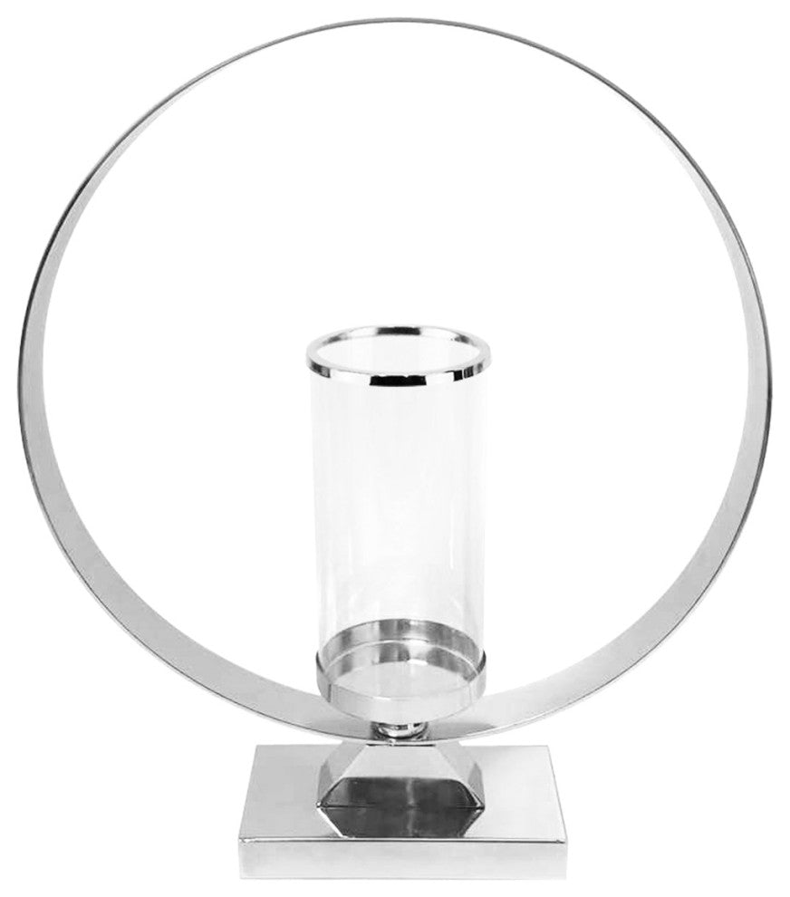 Hurricane Candle Holder on Metal Stand, Silver, Large