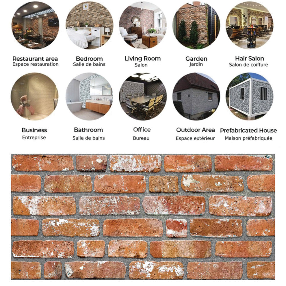 Faux Brick 3D Wall Panels, Red Orange, Set of 10, Covers 54 sq ft