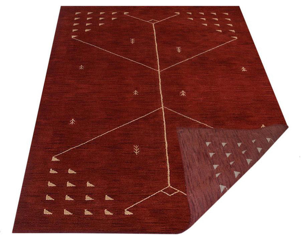 HAND KNOTTED LOOM WOOL ECO-FRIENDLY AREA RUGS - Rectangle, Red, Geometric