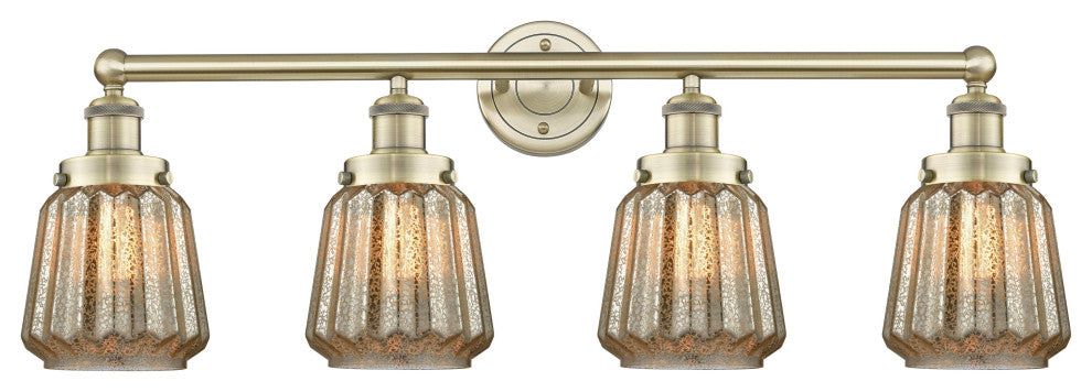Chatham 4-Light 34" Bath Vanity Light, Antique Brass Finish, Clear Shade