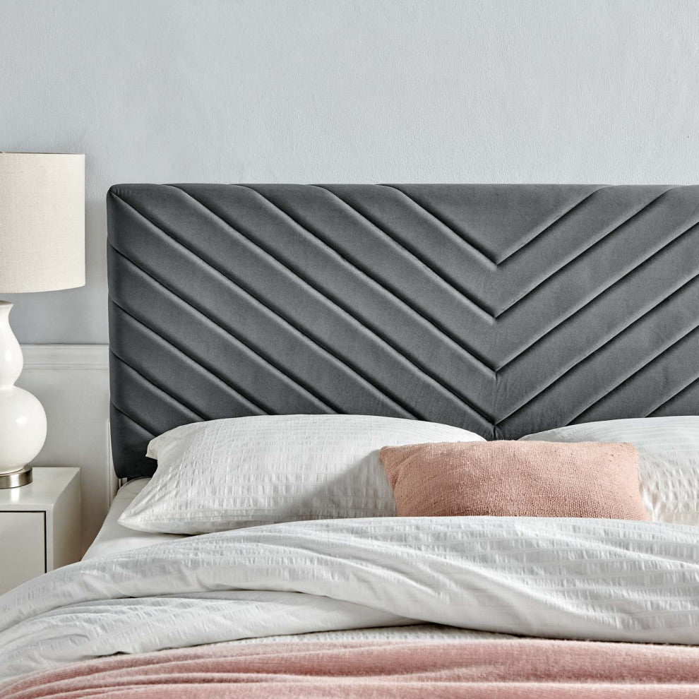 Tufted Headboard, Twin Size, Velvet, Dark Gray, Modern Contemporary