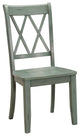 Pine Veneer Side Chair With Double X Cross Back, Teal Blue, Set Of 2