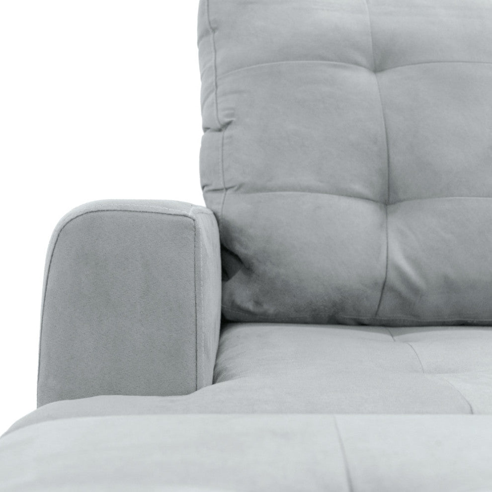 Microfiber Sectional Sofa With Reversible Chaise and Ottoman, 3-Piece Set, Gray