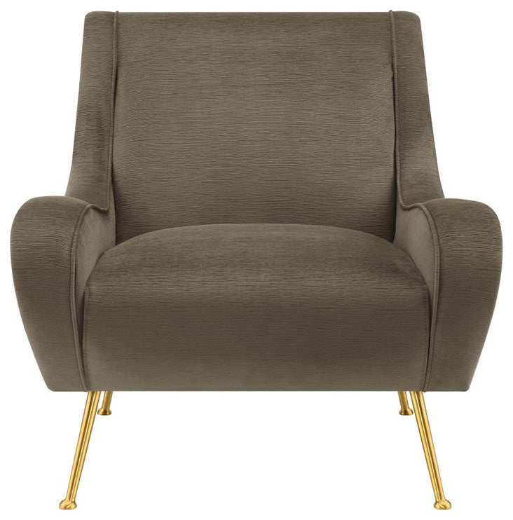 Upholstered Saddle Arms Accent Chair, Truffle and Gold