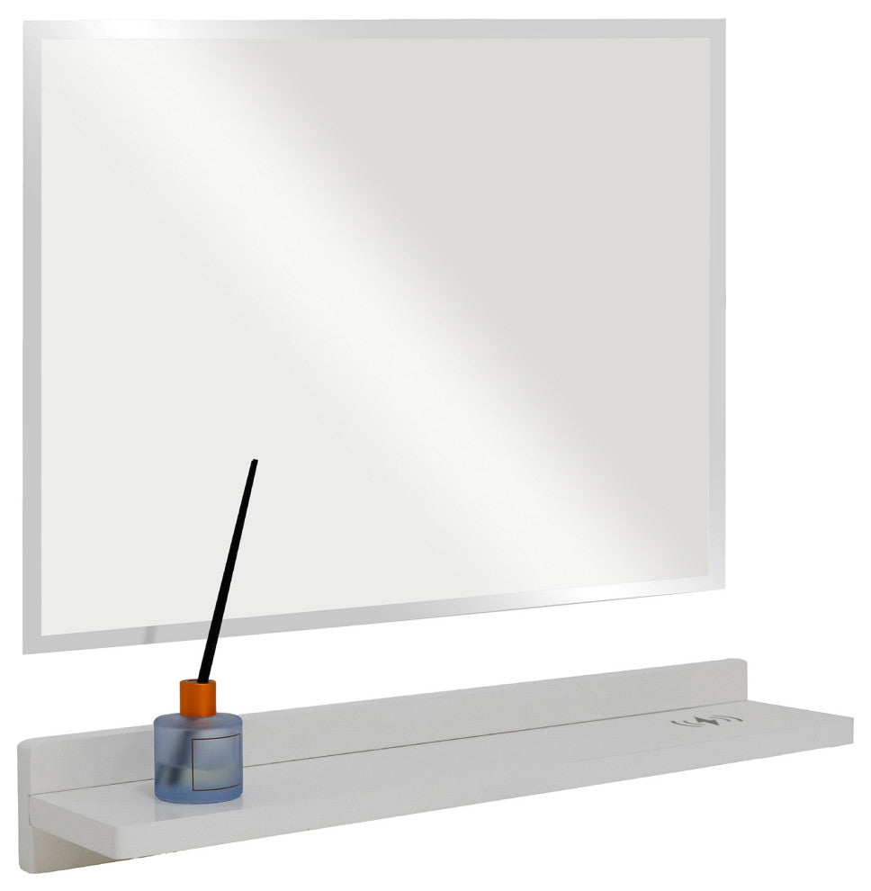 30" White Wireless Charging Shelf and Frameless Mirror Set