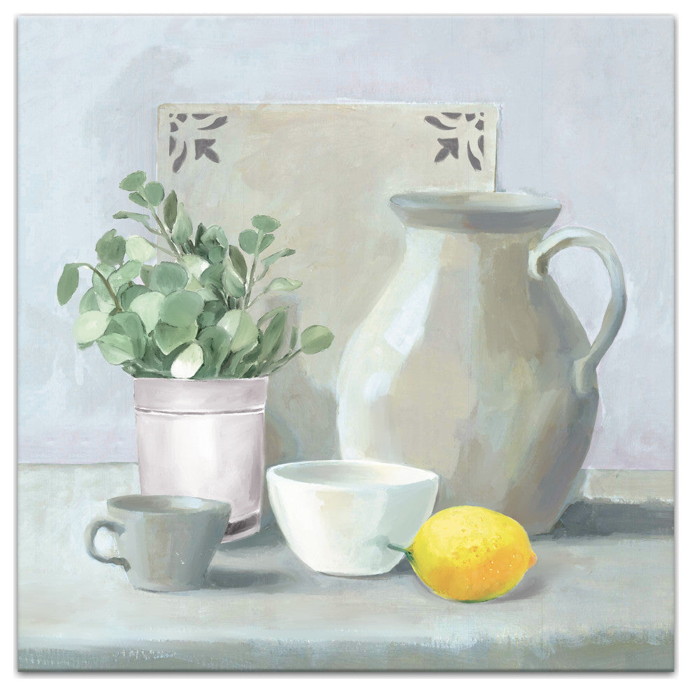 Lemon and Greens Still Life 20x20 Canvas Wall Art