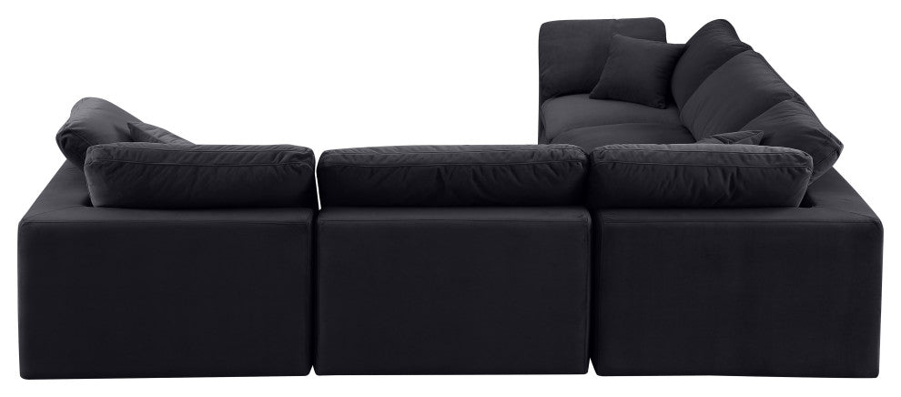 Comfy Upholstered L-Shaped Modular Sectional, Black, 5-Piece: 2 Armless Chair, 3 Corner Chair, Velvet