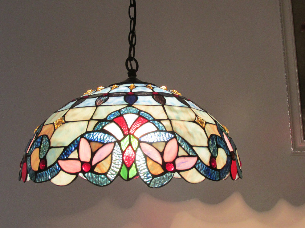 GRENVILLE Tiffany-style 2 Light Victorian Ceiling Pendant Fixture 18inches Shade