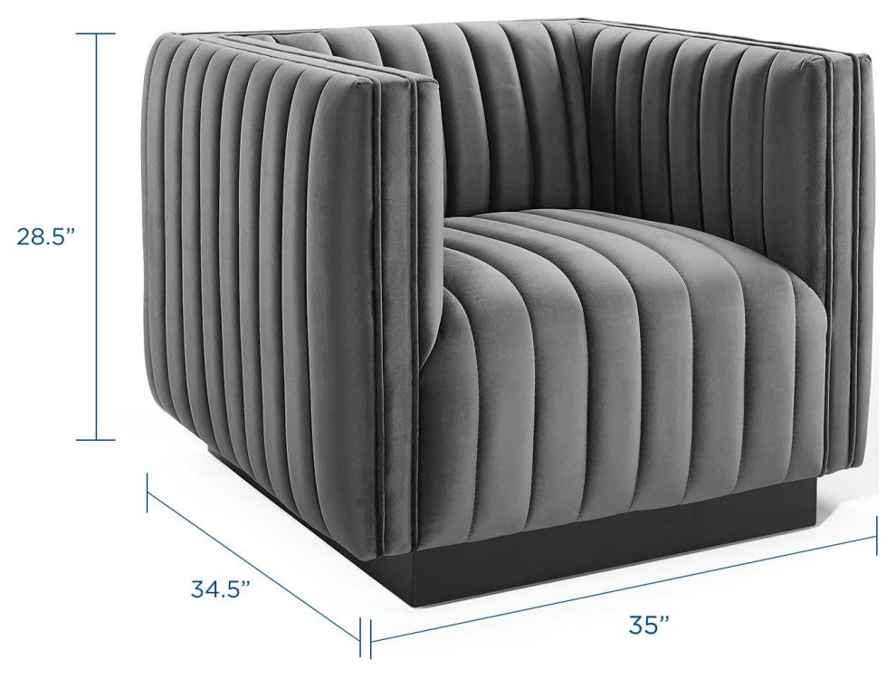 Tufted Armchair Accent Chair, Velvet, Gray, Modern, Lounge Hospitality
