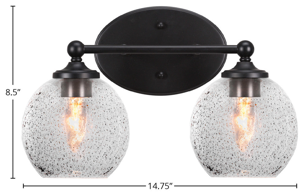 Capri 2-Light Bath Bar, Matte Black/Smoke Bubble