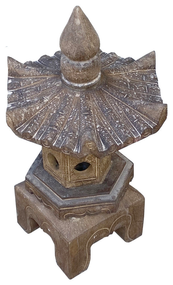 Chinese Gray Brown Hexagon Pagoda Top Stone Lamp Garden Lantern Hcs7376