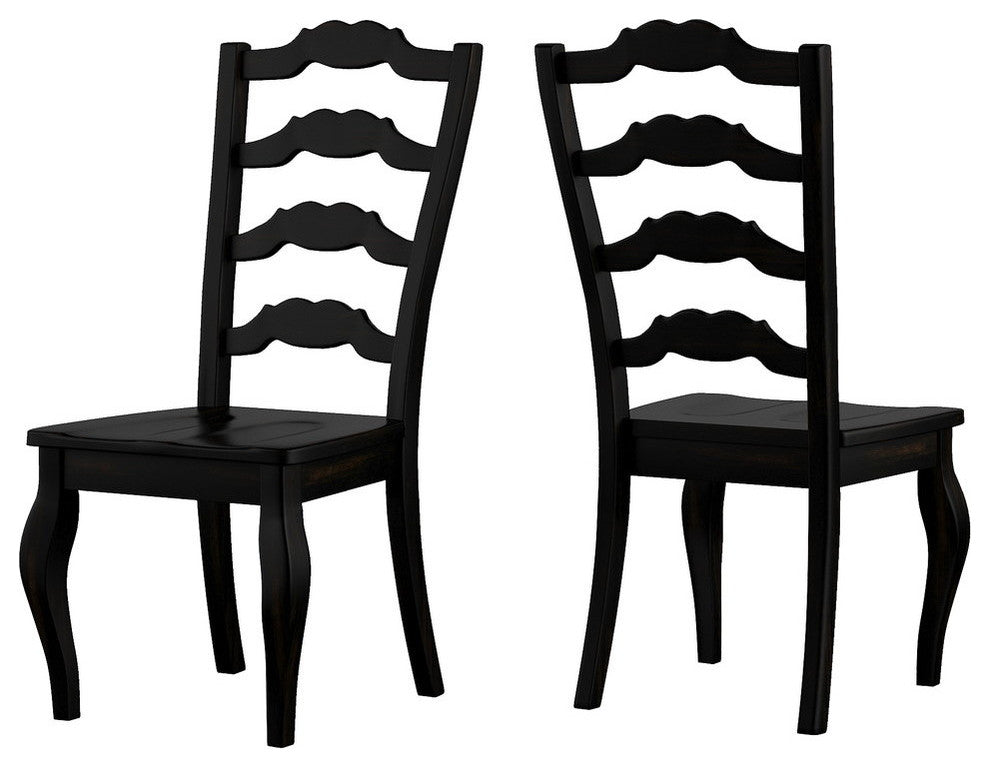 Arbor Hill French Ladder Back Wood Dining Chair, Set of 2, Antique Black