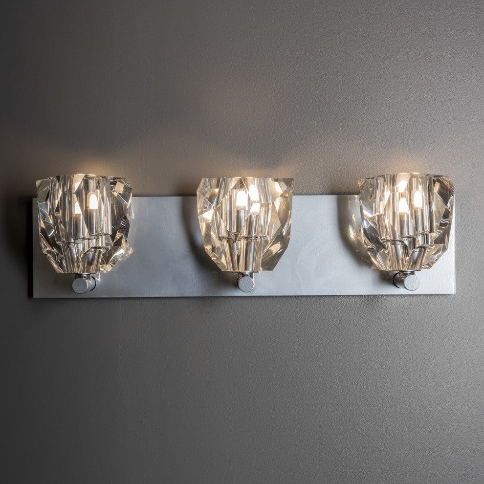 Gatsby 3-Light Bath Sconce, Sterling Finish, Crystal Accents