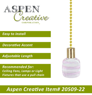 Aspen Creative 20509-X, 12" Glass Knob with Pull Chain, Clear With White Grain,