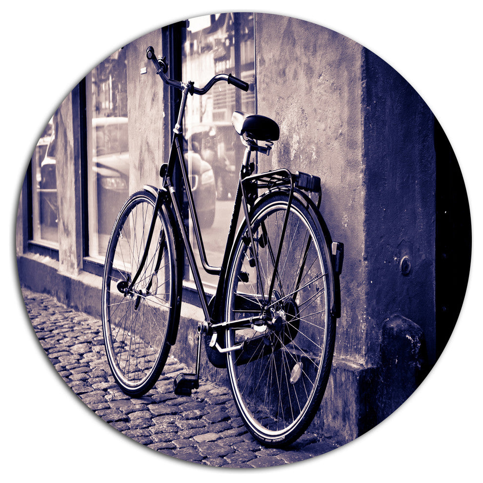 Classic Vintage City Bicycle, Landscape Disc Metal Wall Art, 11"