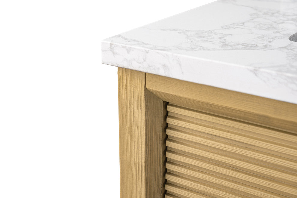 Vanity Art Bathroom Vanity with Engineered Marble Top and Sink, Walnut, 36", Matte Black