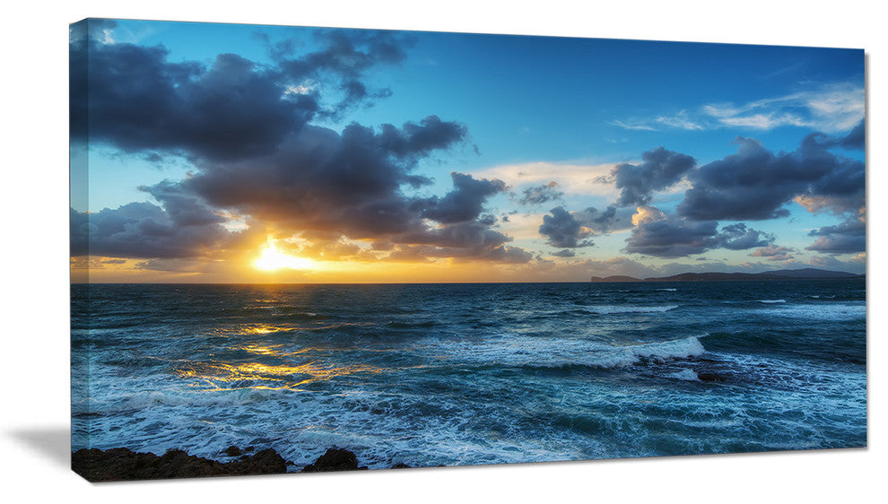"Sunset at Alghero Under Dramatic Sky" Seashore Canvas Print, 40"x20"