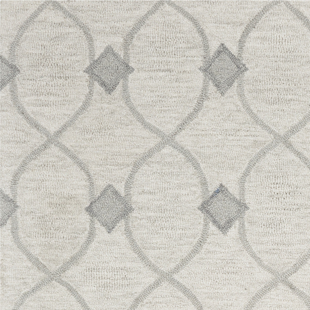 HomeRoots 5'x7' Ivory Hand Tufted Wool Ogee Indoor Area Rug