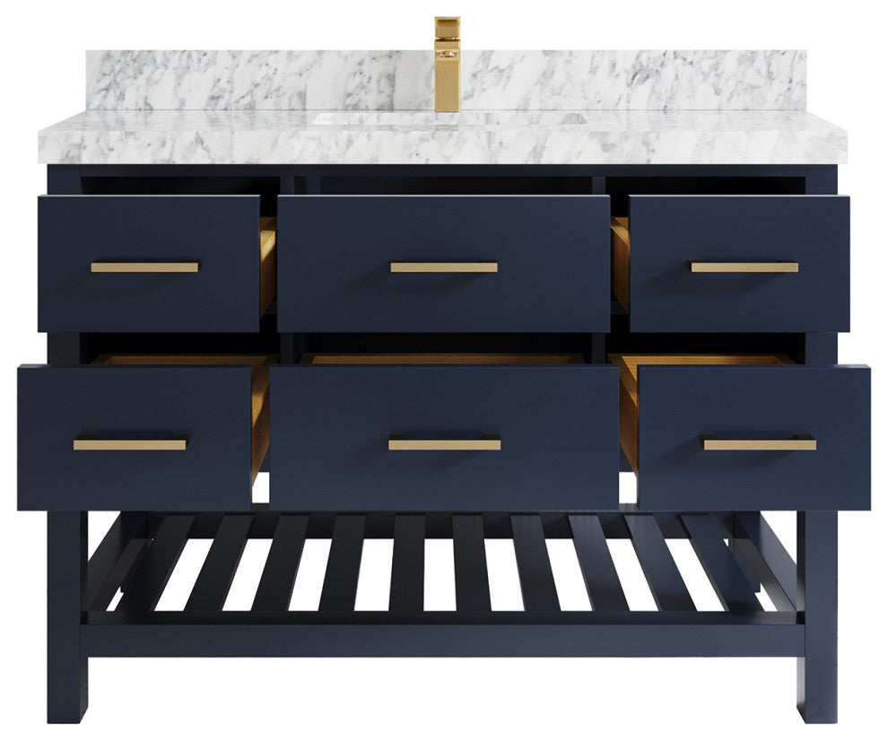 Parker 48 Single Sink Bath Vanity in Navy Blue  2" Carrara Marble