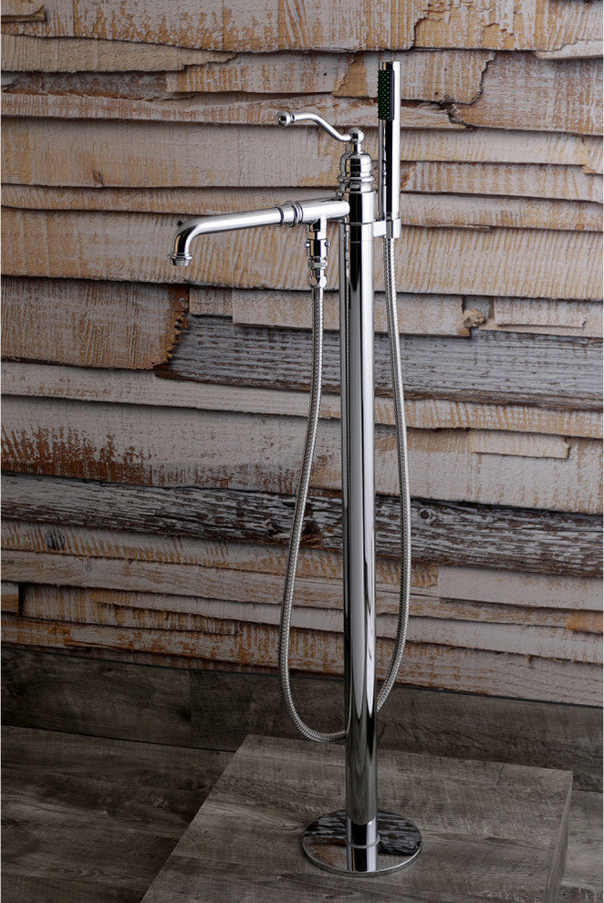 Kingston Brass Freestanding Tub Faucet With Hand Shower, Polished Chrome