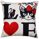 I Love Cats Decorative Pillow Cover Ivory Cream Whimsical Handmade Wool 18x18