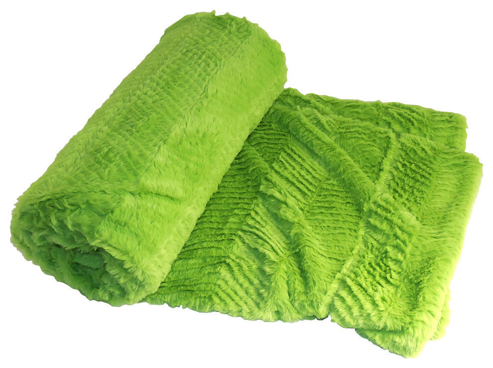 Herringbone Faux Fur Throw, Dark Citron, 50x60