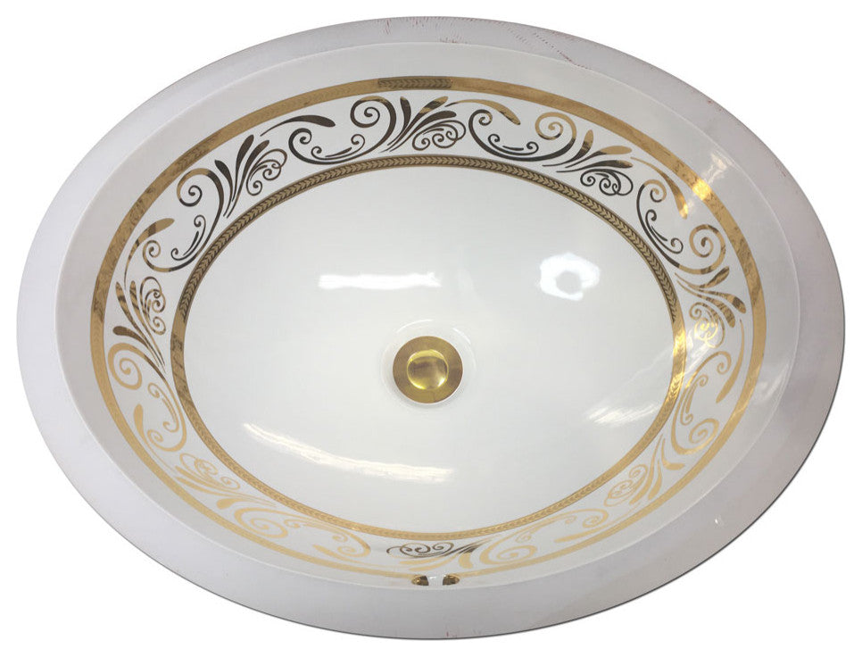 Hand Painted Sink "Renaissance Scrolling" bright gold Monaco Medium Undermount.