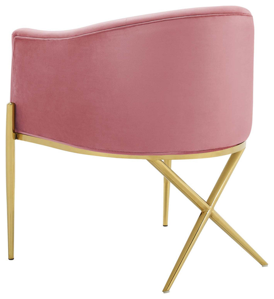 Tufted Side Dining Chair, Velvet, Metal, Pink, Modern, Cafe Bistro Restaurant