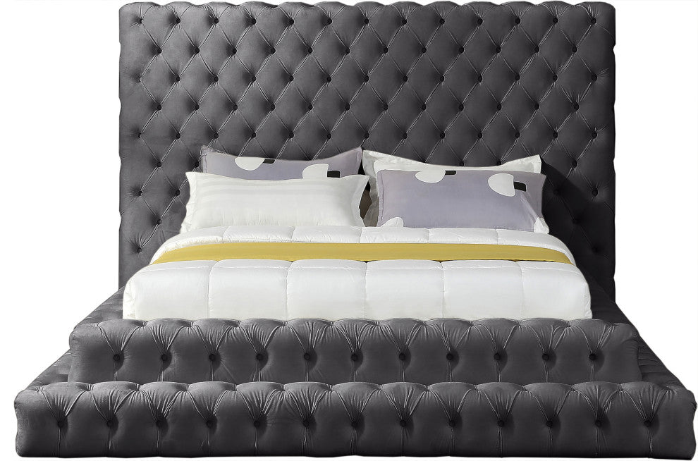 Revel Velvet Upholstered Bed, Gray, Queen