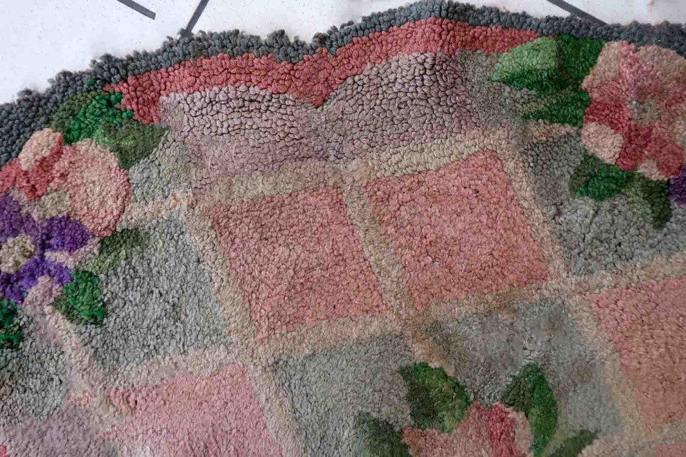 Handmade Vintage American Hooked Rug 2.9'x3.7', 90cmx115cm 1960s