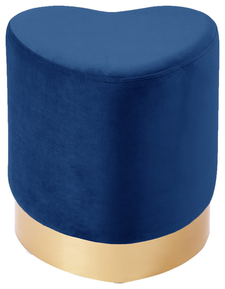 Heart Velvet Upholstered Ottoman/Stool, Navy