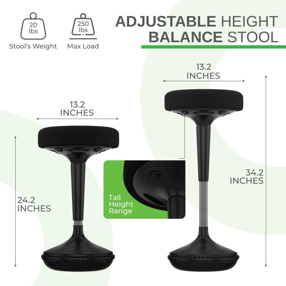 Wobble Stool, Adjustable Height, Black