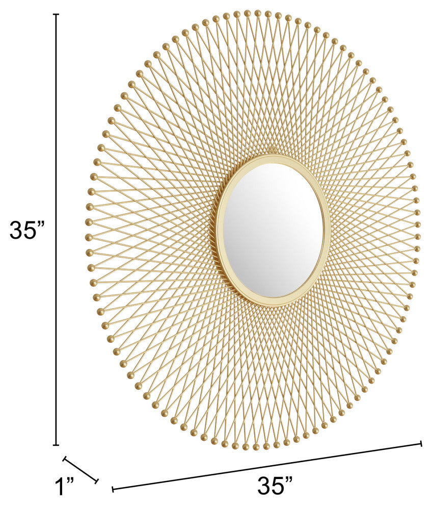 Frame Wall Mirror, Round, Aluminum, Metal, Gold, Bedroom Living