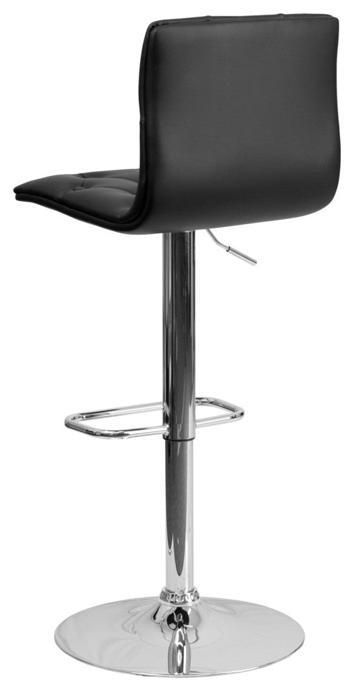 Tufted Vinyl Adjustable Height Barstool With Chrome Base, Black