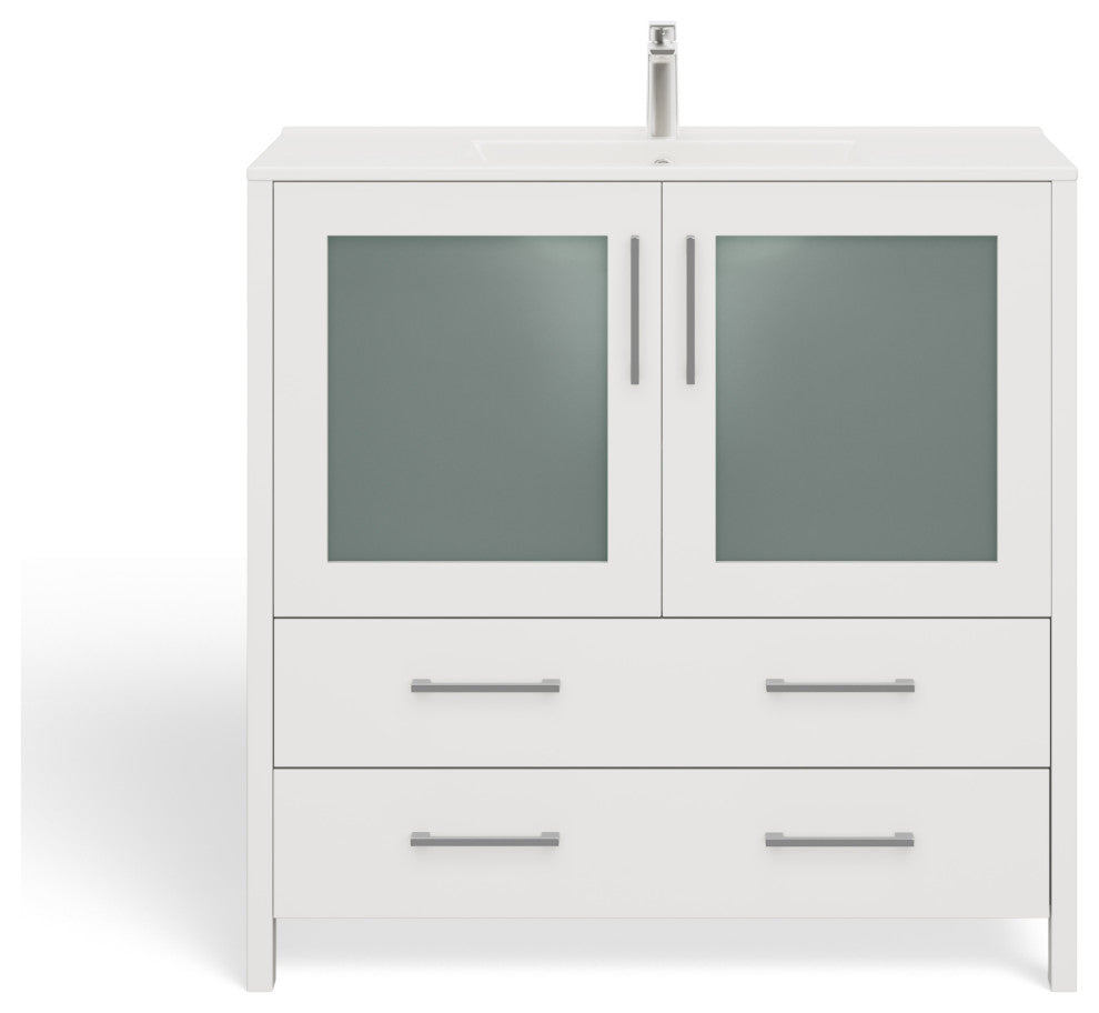 The Pullman Bathroom Vanity, White, 36", Single Sink, Freestanding