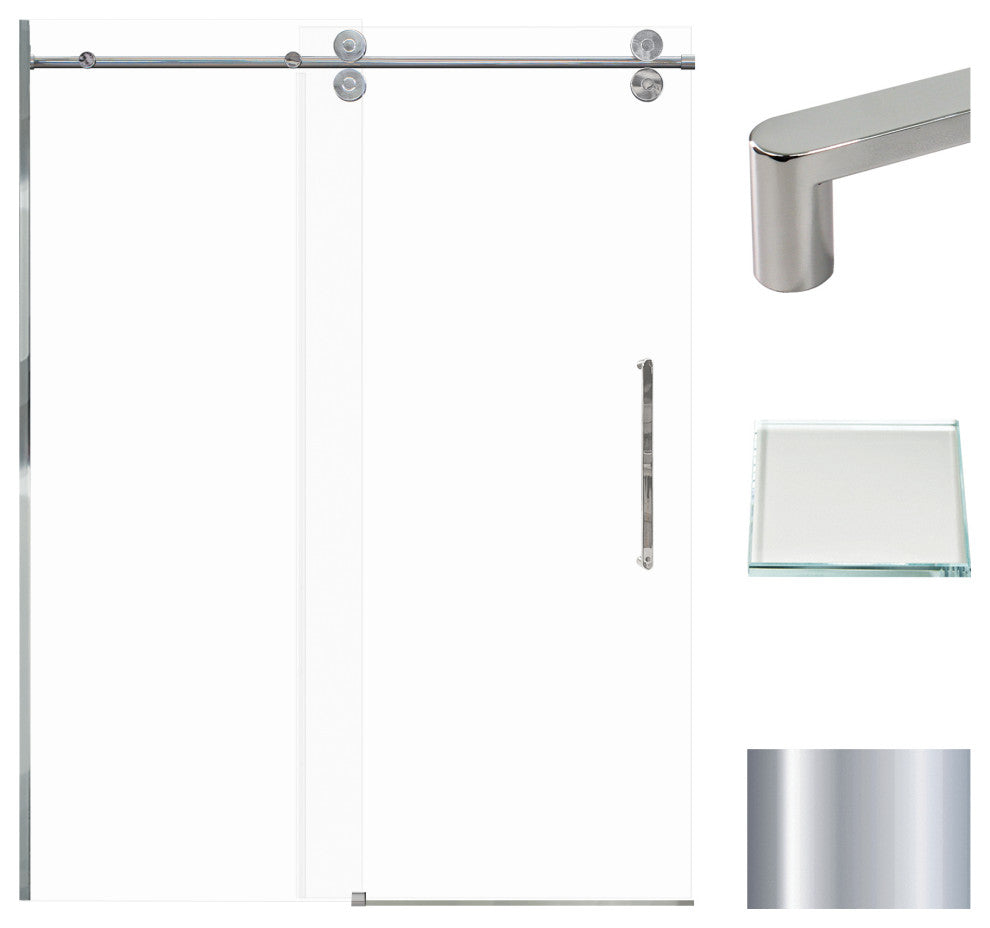 Teegan Sliding Shower Door, Fixed, Clear Glass, Polished Chrome, Riley Handle