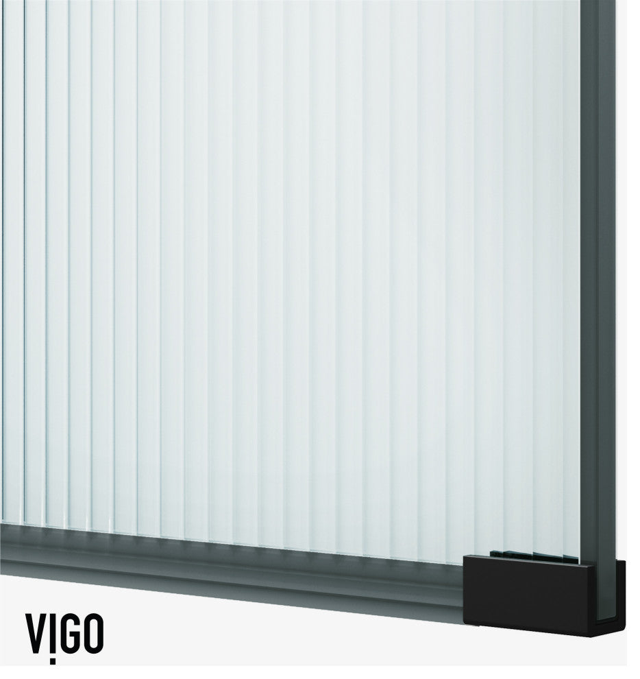 VIGO Arden 34" W x 78" H Framed Fixed Shower Screen, Grid, Fluted Glass, Matte Black