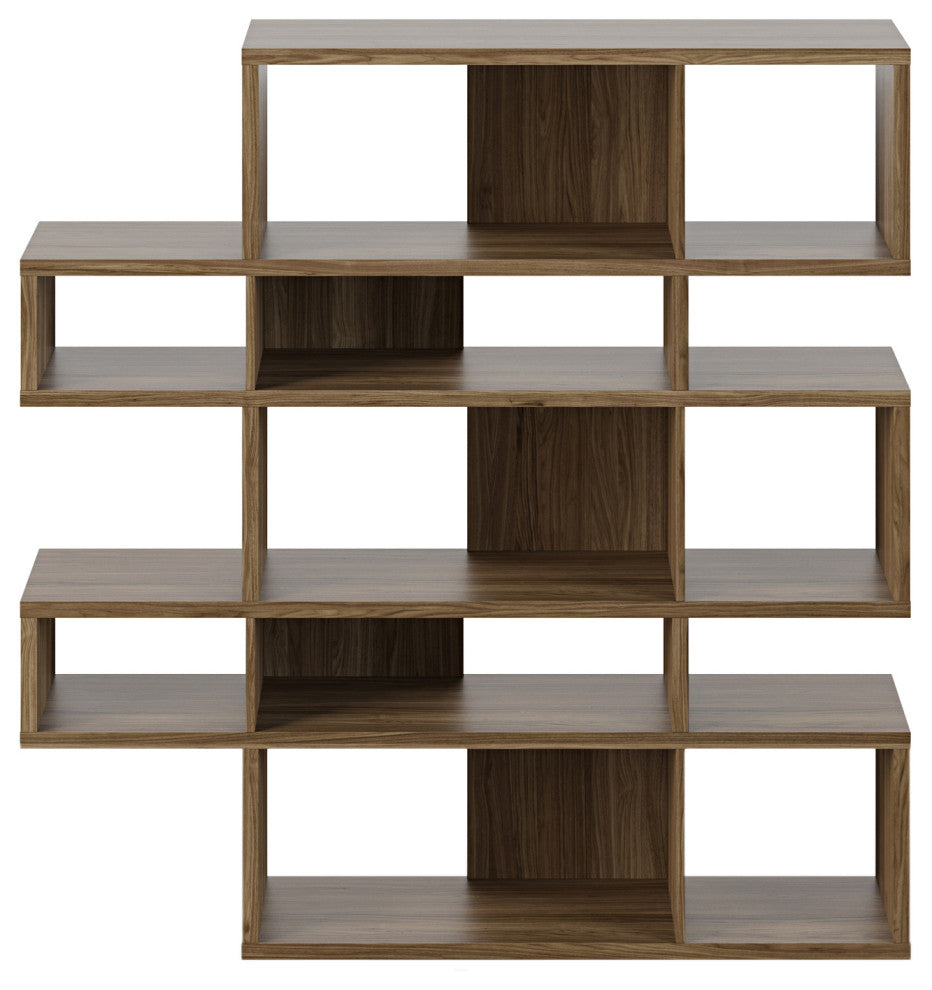Modern Large Modular Display 2 Tone Shelves, Walnut Frame/Walnut Backs