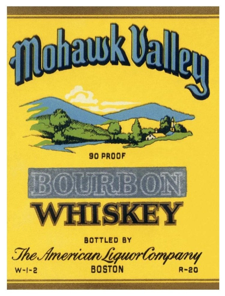 "Mohawk Valley Bourbon Whiskey" Paper Print by Vintage Booze Labels, 14"x18"