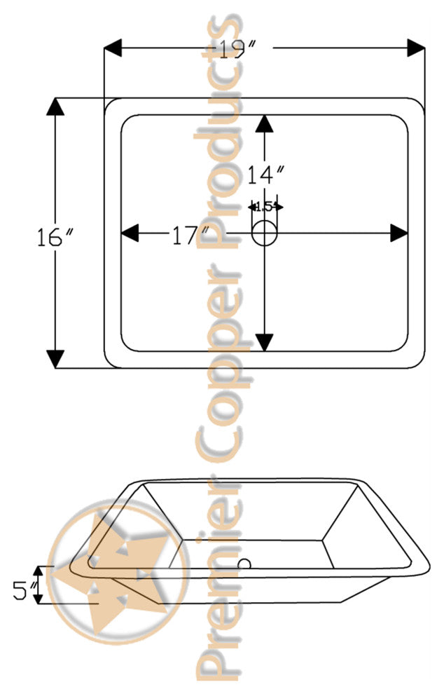 Premier Copper LREC19DB Rectangle Under Counter Hammered Copper Bathroom Sink