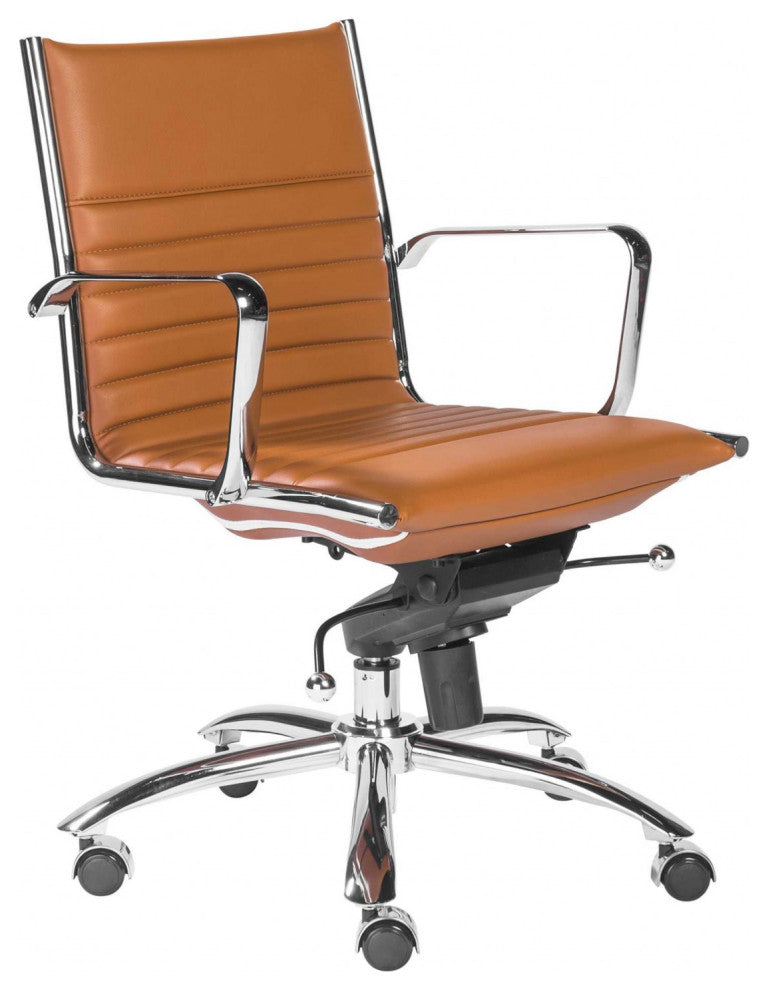 HomeRoots 27.01" X 25.04" X 38" Low Back Office Chair, Cognac With Chrome Base