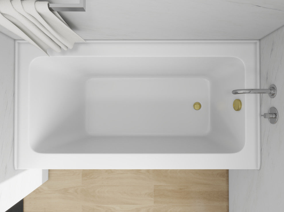 Vanity Art Alcove Soaking Acrylic Bathtub, White/Titanium Gold, 60"x32", Right